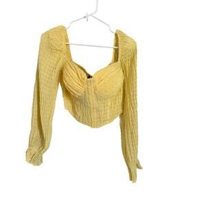 NWT Ivy Corset Yellow Cropped Top Puff Sleeves Sweetheart Neckline Y2K  Fairy